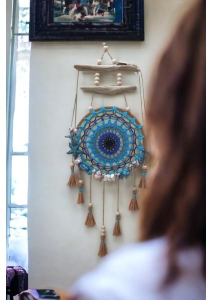 Bohem Marin Temalı El Yapımı Duvar Süsü Dreamcatcher Rüya Kapanı
