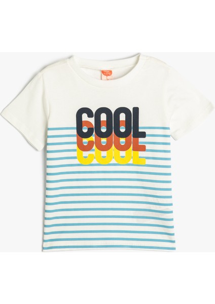 T-Shirt Baskılı Kısa Kollu Bisiklet Yaka Pamuklu