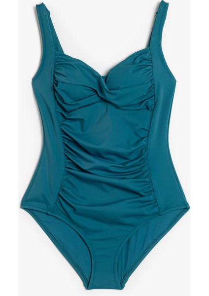 Drape Detaylı Kalp Yaka Toparlayıcı Mayo