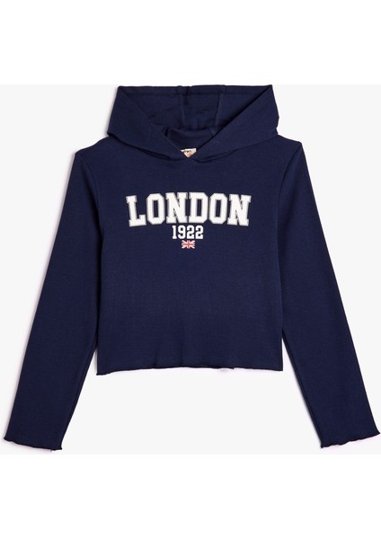 Kapşonlu Sweatshirt Şehir Baskılı Şardonlu Pamuklu
