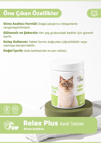 - Relax Plus Kediler için Rahatlatıcı Çiğnenebilir Tablet (60 adet, 90 gr)