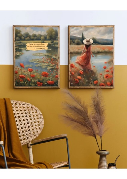 Çerçeveli Poster, 2'li Claude Monet Tablosu, Pinterest Tarzı Duvar Dekorasyonu