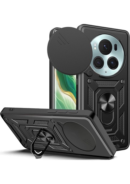 Honor Magic 6 Pro Kılıf Kamera Korumalı Sürgülü Yüzüklü Standlı Armor Military Zırh Tank Kızaklı Sert Silikon Kapak