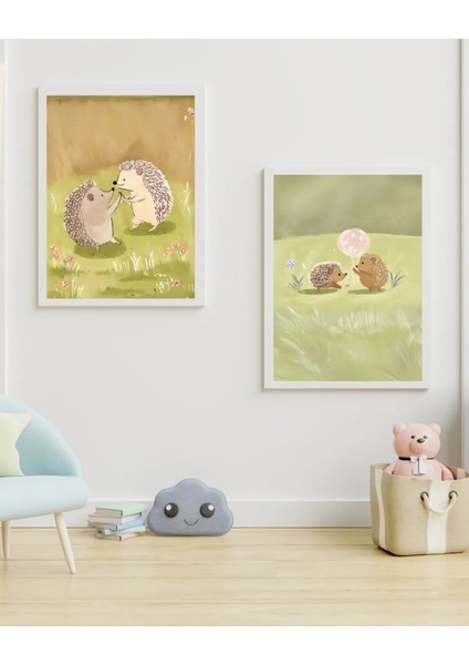 Çerçeveli, 'kirpi' Çocuk Odası 2li Dekoratif Tablo, Modern Pinterest Tarzı Çerçeveli Poster fiyatları