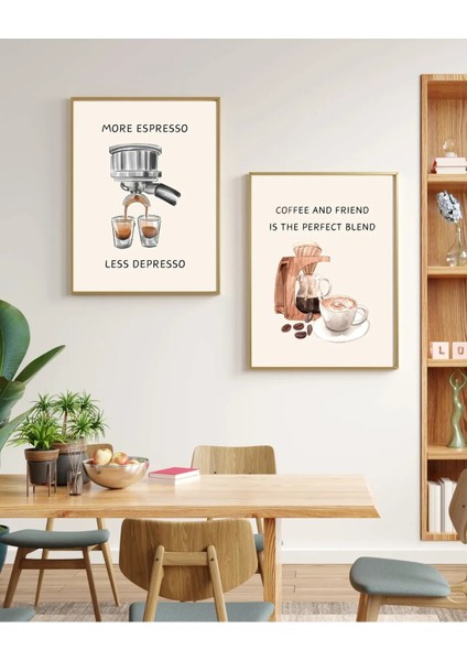 Çerçeveli, 2'li Kahve Köşesi, Mutfak Dekoratif Tablo, Modern Pinterest Tarzı Poster