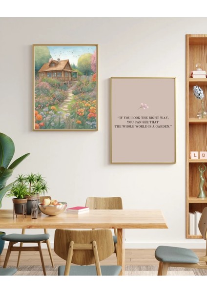 Çerçeveli, 'garden' Soft Renkli 2li Dekoratif Tablo, Modern Pinterest Tarzı Çerçeveli Poster