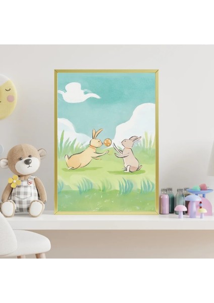 Çerçeveli, 'tavşan' Çocuk Odası 2li Dekoratif Tablo, Modern Pinterest Tarzı Çerçeveli Poster modelleri