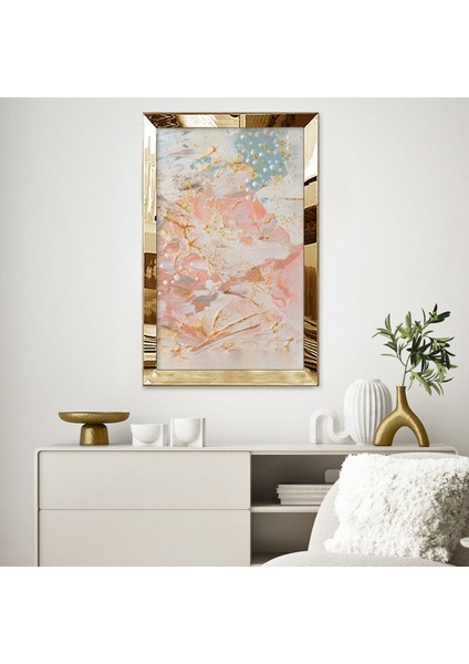 Gümüş Aynalı Pleksi Çerçeveli Incili Pastel Tonlarda Fırça Izli Soyut Tasarım Tablo