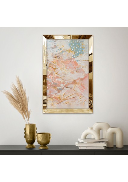 Gümüş Aynalı Pleksi Çerçeveli Incili Pastel Tonlarda Fırça Izli Soyut Tasarım Tablo fiyatları