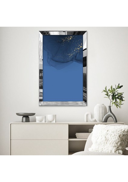 Gold Aynalı Pleksi Çerçeveli Suluboya Tarzında Mavi Arka Planlı Soyut Tasarım Tablo