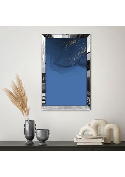 Gold Aynalı Pleksi Çerçeveli Suluboya Tarzında Mavi Arka Planlı Soyut Tasarım Tablo fiyatları