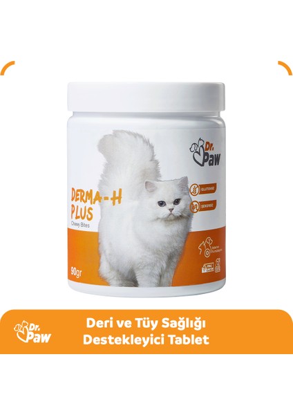 Derma H Plus Kediler için Glütensiz ve Şekersiz Deri ve Tüy Sağlığı Destekleyici Çiğnenebilir Tablet (60 adet, 90 gr)