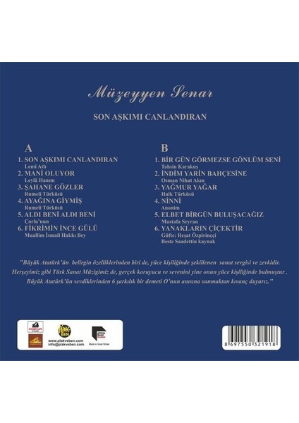 Müzeyyen Senar Son Aşkımı Canlandıran LP Plak fiyatları