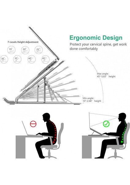 HT-119 Katlanır Alüminyum Laptop ve Tablet Standı Çift Kenetli Sağlam Versiyon
