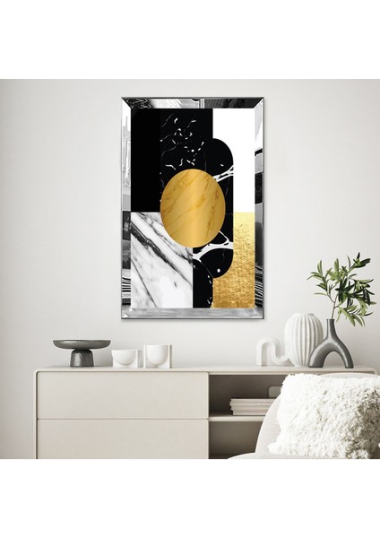 Gold Aynalı Pleksi Çerçeveli Geometrik Şekilli Siyah ve Altın Renkli Modern Tasarım Tablo