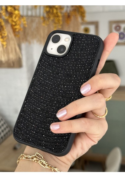 Paladyum Case iPhone 13 Uyumlu Siyah Pırlanta Taşlı Kılıf