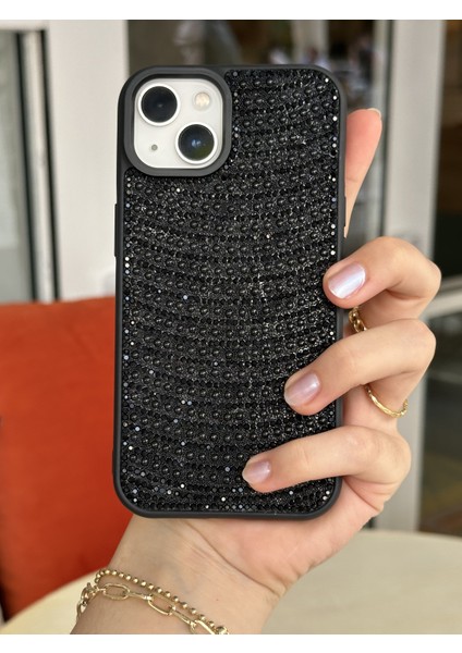 Paladyum Case iPhone 13 Uyumlu Siyah Pırlanta Taşlı Kılıf