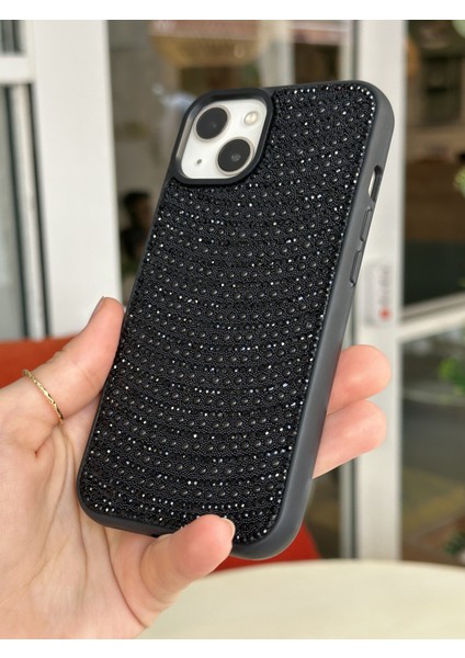 Paladyum Case iPhone 13 Uyumlu Siyah Pırlanta Taşlı Kılıf