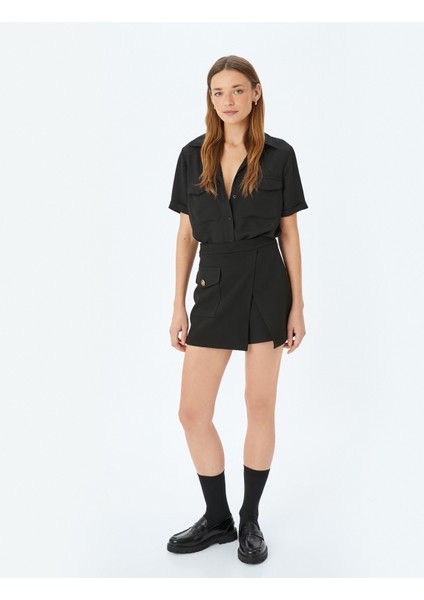 Kapaklı Çift Cep Detaylı Kısa Kollu Gömlek