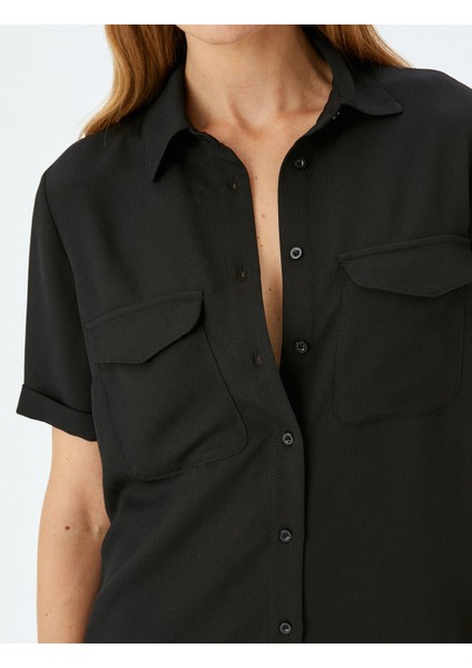 Kapaklı Çift Cep Detaylı Kısa Kollu Gömlek indirimleri