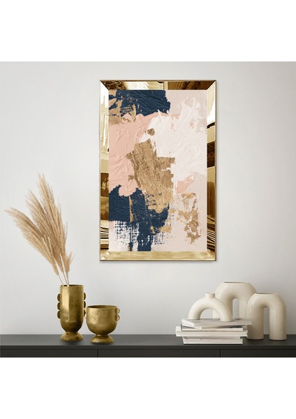 Gold Aynalı Pleksi Çerçeveli Mavi Pembe ve Altın Renkli Yağlı Boya Tarzında Soyut Tasarım Tablo fiyatları