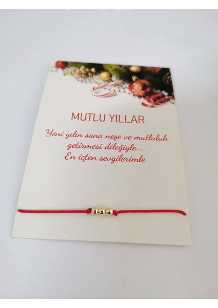 Kırmızı Paraşüt Ipli ve Gold Boncuklu Bileklik