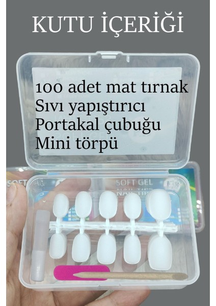 100 Adet Jel Tips MEDIUM Beden YUVARLAK KISA Takma Tırnak Seti. Özel Kutuda. Yapıştırıcı Hediyeli