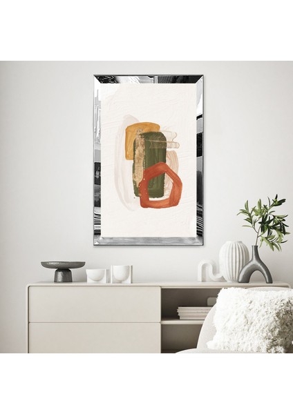 Gold Aynalı Pleksi Çerçeveli Yağlı Boya Tarzında Minimal Şekiller Tablo