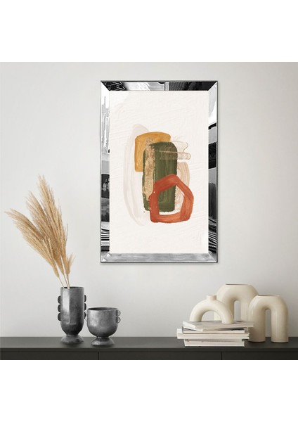 Gold Aynalı Pleksi Çerçeveli Yağlı Boya Tarzında Minimal Şekiller Tablo fiyatları