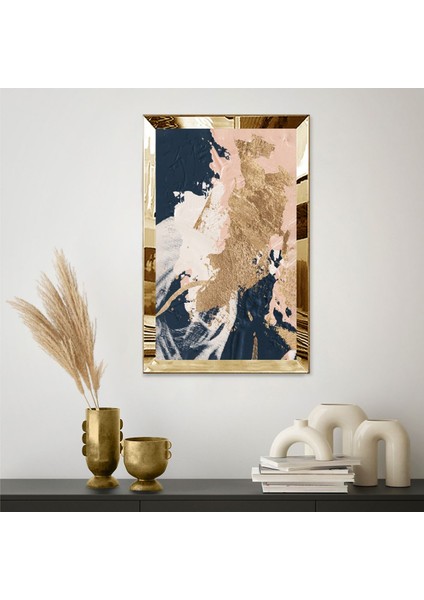 Gold Aynalı Pleksi Çerçeveli Mavi ve Pembe Renkli Modern Soyut Tasarım Tablo fiyatları