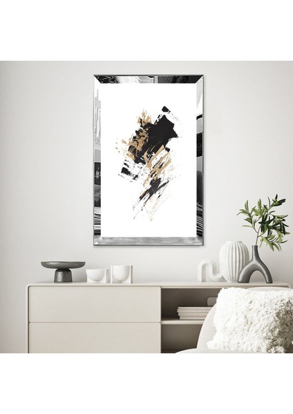 Gold Aynalı Pleksi Çerçeveli Siyah ve Altın Renkli Karmaşık Soyut Tasarım Tablo