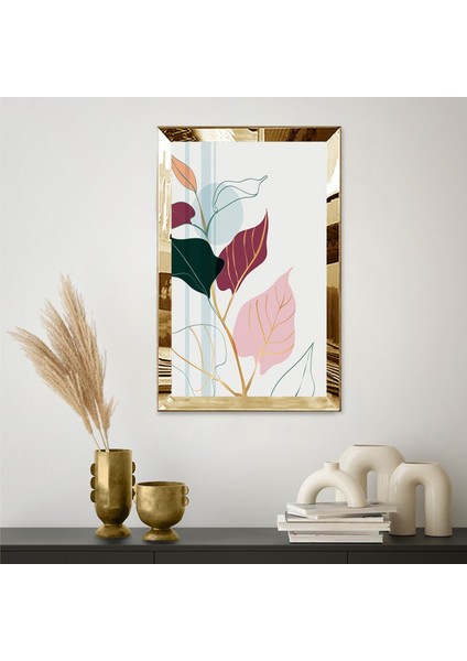 Gold Aynalı Pleksi Çerçeveli Botanik Temalı Dekoratif Yapraklar Tablo fiyatları
