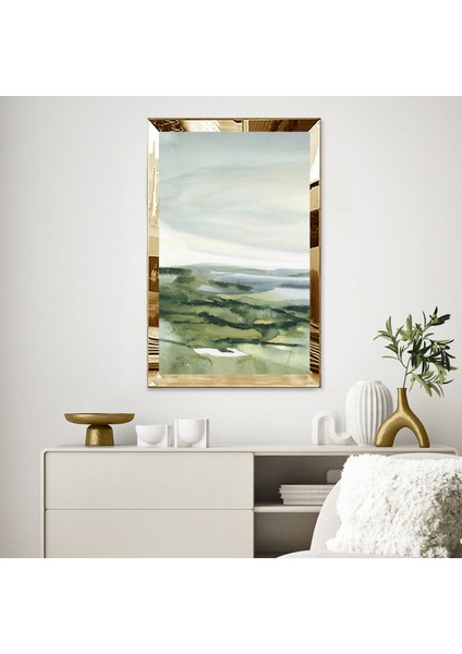 Gümüş Aynalı Pleksi Çerçeveli Suluboya Tarzında Yeşil Renkli Manzara Tablo