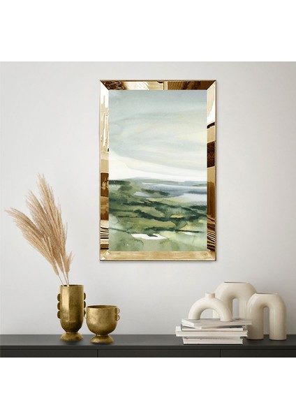 Gümüş Aynalı Pleksi Çerçeveli Suluboya Tarzında Yeşil Renkli Manzara Tablo fiyatları