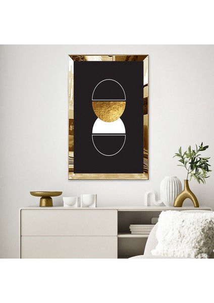 Gümüş Aynalı Pleksi Çerçeveli Siyah ve Altın Renkli Dekoratif Daireler Tablo