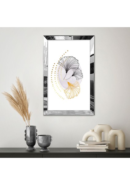 Gümüş Aynalı Pleksi Çerçeveli Çizgi Tarzında Ginkgo Yaprağı Tablo fiyatları