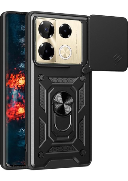 Infinix Note 40 Pro Kılıf Kamera Korumalı Sürgülü Yüzüklü Standlı Armor Military Tank Kızaklı Silikon Kapak