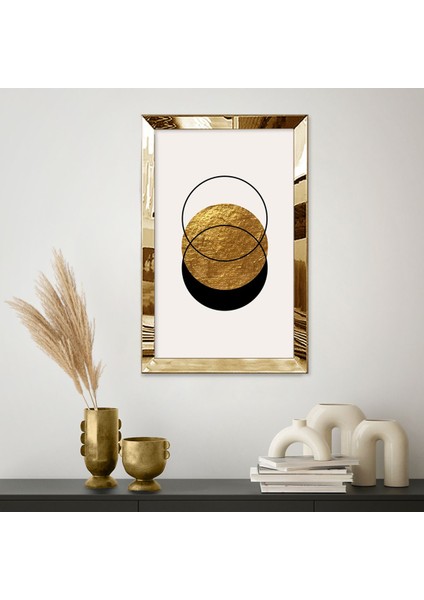 Gold Aynalı Pleksi Çerçeveli Siyah ve Altın Renkli Minimal Tarzda Daireler Tablo fiyatları