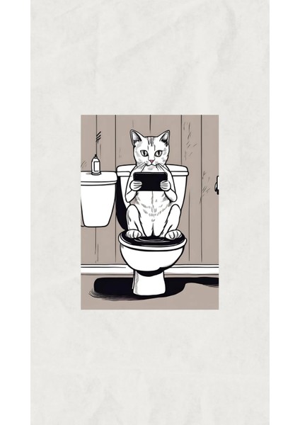 Çerçeveli, Kedili Banyo Tuvalet Dekoratif Tablo, Minimal Pinterest Tarzı Çerçeveli Poster