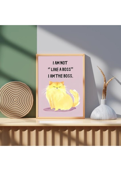 Çerçeveli, Patron Kedili Dekoratif Tablo, Modern Pinterest Tarzı Çerçeveli Poster