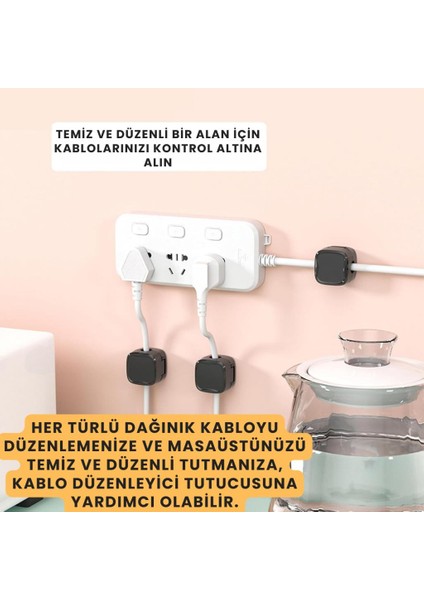 6 Adet Set Yapışkanlı Manyetik Kapaklı Kablo Düzenleyici Organizer, Ev, Ofis, Kablo Düzenleyici