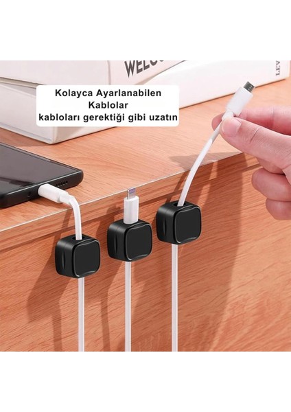 6 Adet Set Yapışkanlı Manyetik Kapaklı Kablo Düzenleyici Organizer, Ev, Ofis, Kablo Düzenleyici