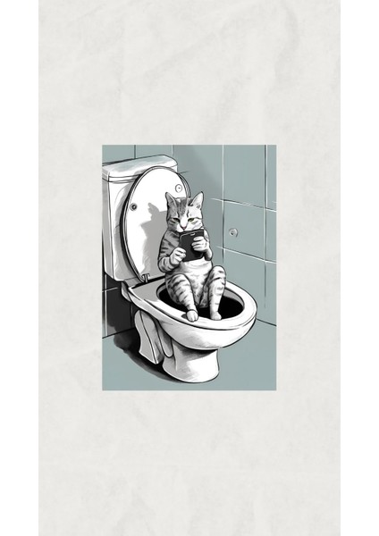 Çerçeveli, Kedili Banyo Tuvalet Dekoratif Tablo, Minimal Pinterest Tarzı Çerçeveli Poster fiyatları