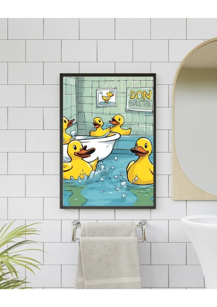 Çerçeveli, Ördekli Banyo Dekoratif Tablo, Minimal Pinterest Tarzı Çerçeveli Poster