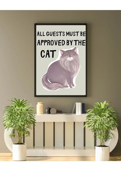 Çerçeveli, Gri Kedili Dekoratif Tablo, Modern Pinterest Tarzı Çerçeveli Poster
