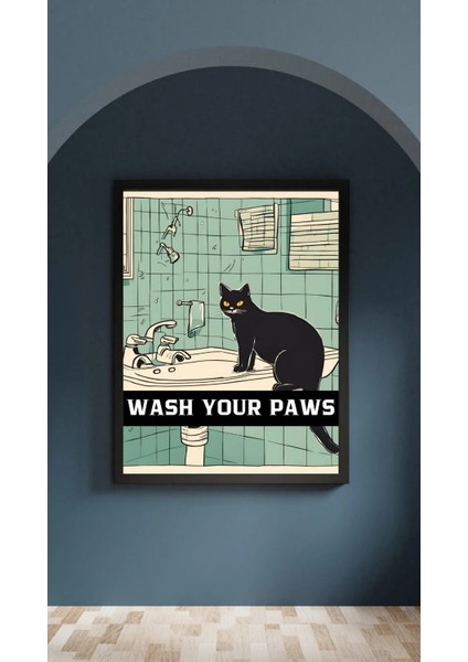 Çerçeveli, Siyah Kedili Banyo Tuvalet Dekoratif Tablo, Modern Pinterest Tarzı Çerçeveli Poster fiyatları