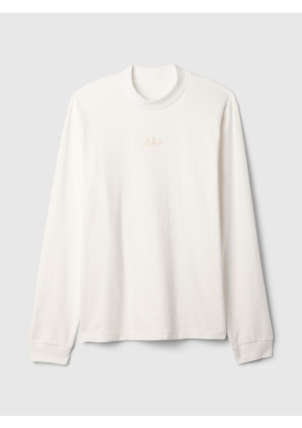 Erkek Beyaz Logo Mockneck T-Shirt