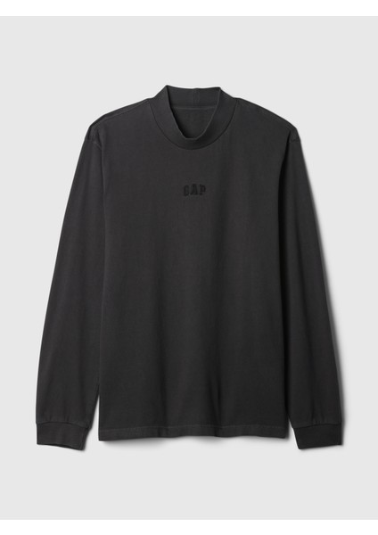 Erkek Siyah Logo Mockneck T-Shirt