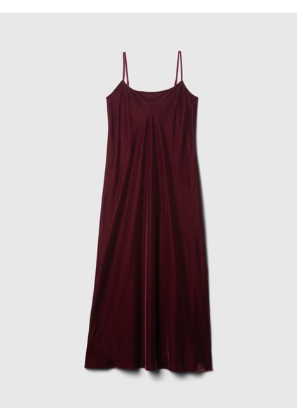 Kadın Bordo Kadife Maxi Slip Elbise