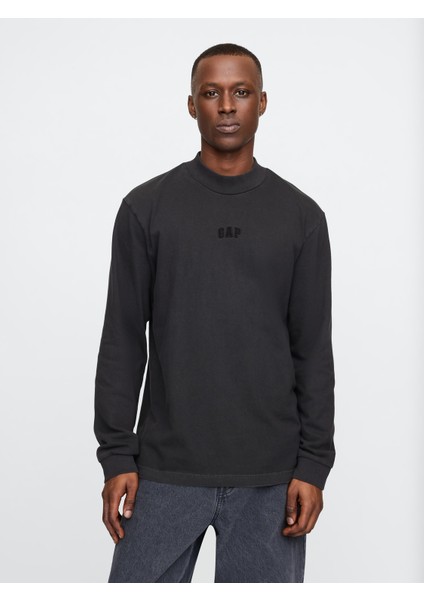 Erkek Siyah Gap Logo Mockneck T-Shirt